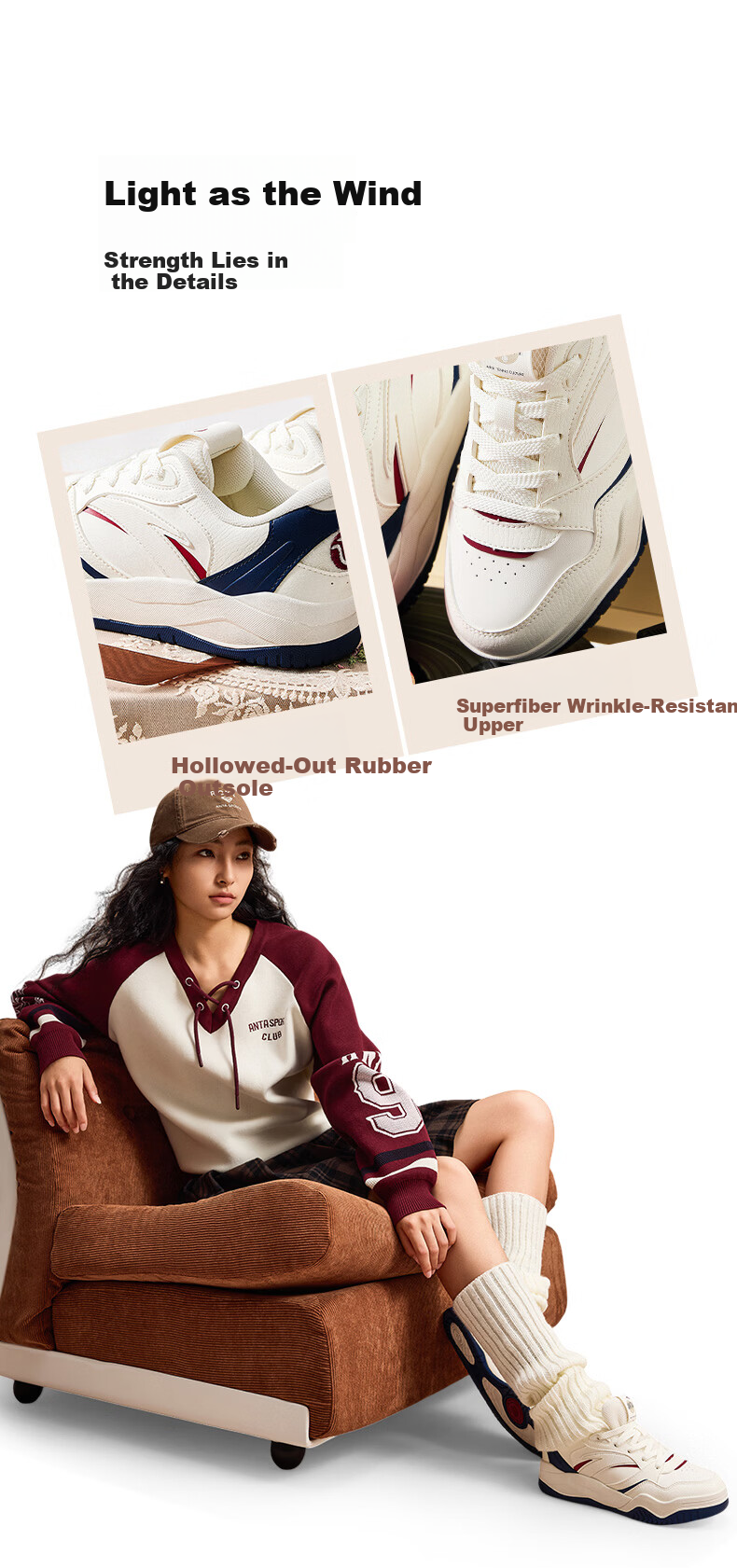 Anta Wave Shoes 4 | Retro Colorblock Fashion Sneakers for Women Winter Leather Warm Height-Increasing White Casual Sports Shoes 2