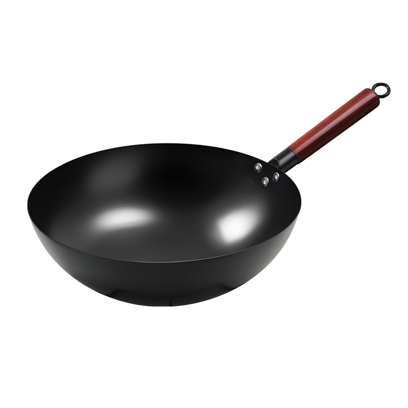 Sacon Zhangqiu Handmade Iron Wok Traditional Round Bottom Stir-Fry Pan No Coating Gas Stove Ready-to-Use 32cm