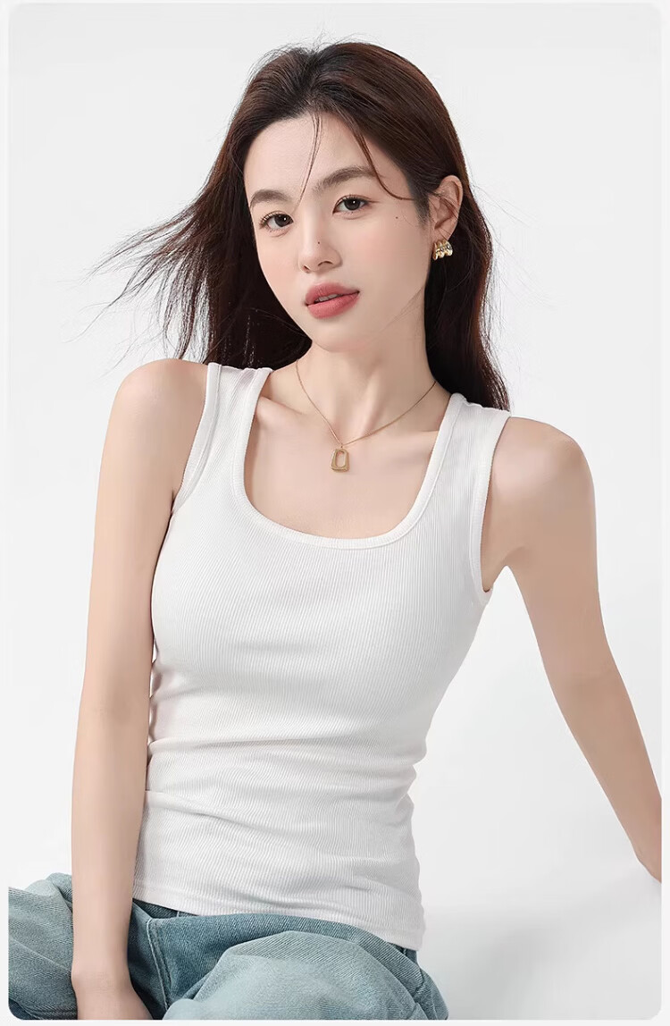 GUJIN 92% Cotton Wide Shoulder Women's Tank Top Camisole No Chest Pad Base Layer Shirt Outerwear Blazer Inner Wear M 13