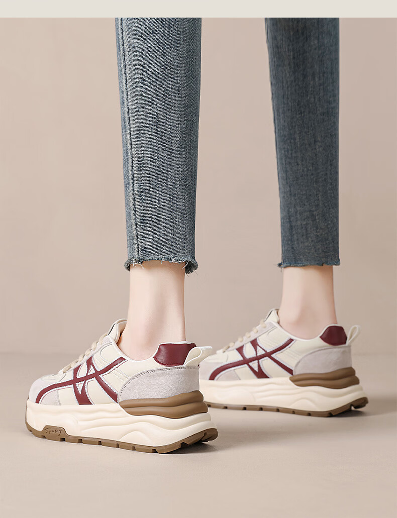 ZHR Women's Thick-Soled Dad Sneakers 2026 Spring New Retro Casual Running Shoes R126L Brown Size 37 10