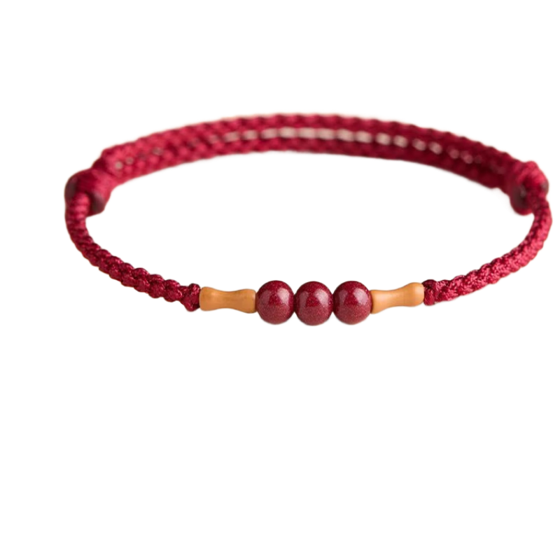 Benmingtang Natural Old Peach Wood Bamboo Joint Red String Bracelet for Women, Cinnabar Lucky Bead Bracelet, Valentine's Day Gift for Girlfriend