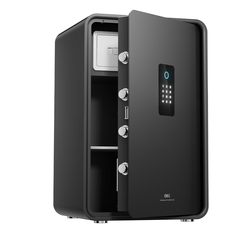 Deli Home Fingerprint Password Office Financial Premium All-Steel Anti-Theft Wall-Embedded Confidential Safe Automatic Door Opening 60cm Matte Black