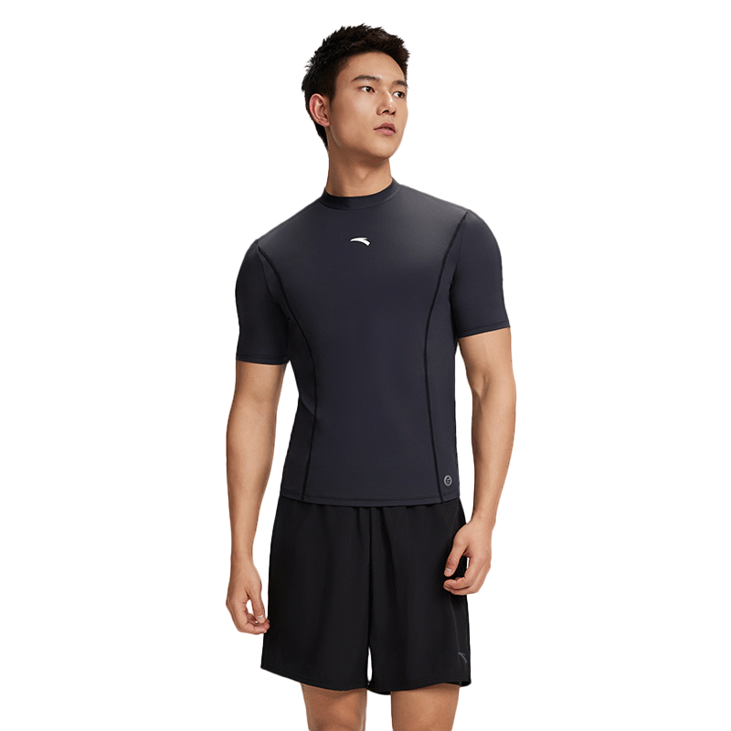 ANTA Men's Short Sleeve Swim Shirt Quick-Dry Anti-Embarrassment Water-Land Dual-Use Professional Hot Spring Surfing Swimming Gear XL