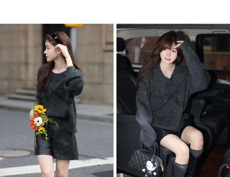MT Wish Gift Autumn Sweet Style Bowknot Sequin Soft Loose Knit Sweater Women Top 11