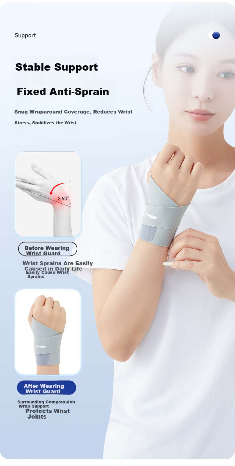 LI-NING Wrist Support Brace for Fitness Tendonitis Wrist Sprain Sports Stabilizer Compression Wrist Joint Protector for Badminton and Bench Press 5