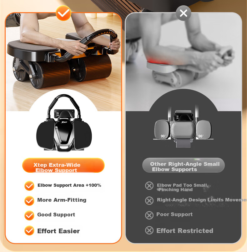 XTEP Ab Wheel Roller Four-Wheel Automatic Rebound Abdominal Muscle Trainer with Elbow Support and Assistance for Men and Women Fitness Equipment 9