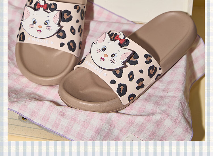 Gukoo Women's Summer Slippers Mary Cat Collaboration New Leopard Print Flat Home Sandals Milk Tea Brown Size 37-38 3