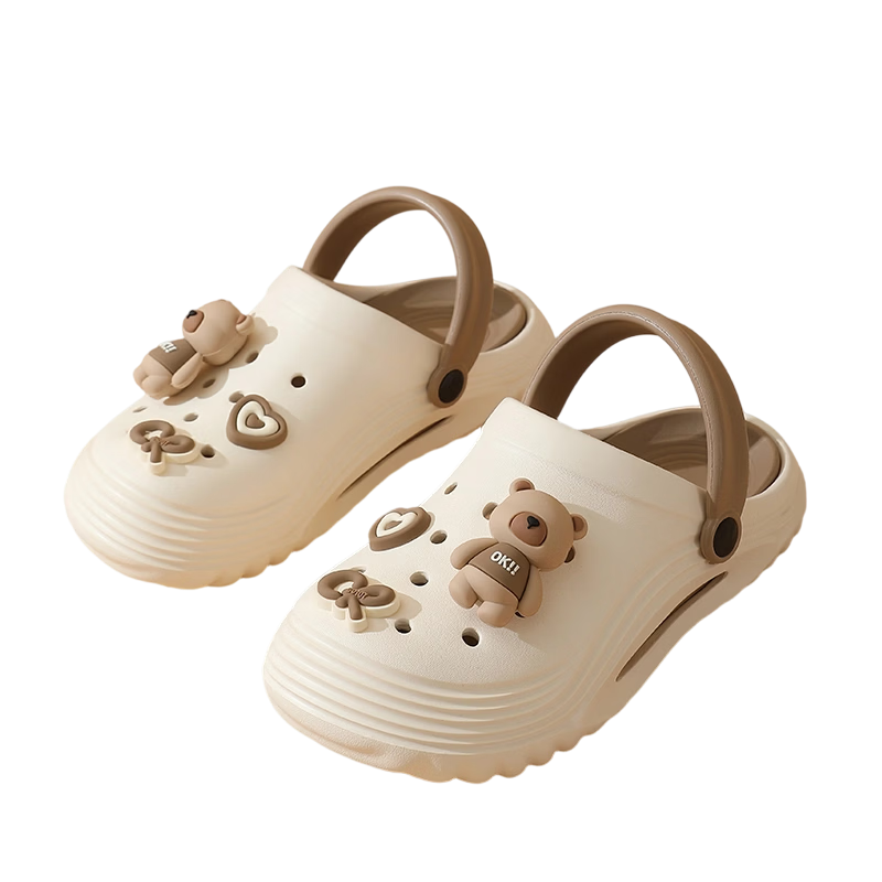 Cartelo Crocodile Cartoon Clog Sandals for Women, Two-Way Wear Beach Slippers, Model 1734, Khaki, Size 36-37