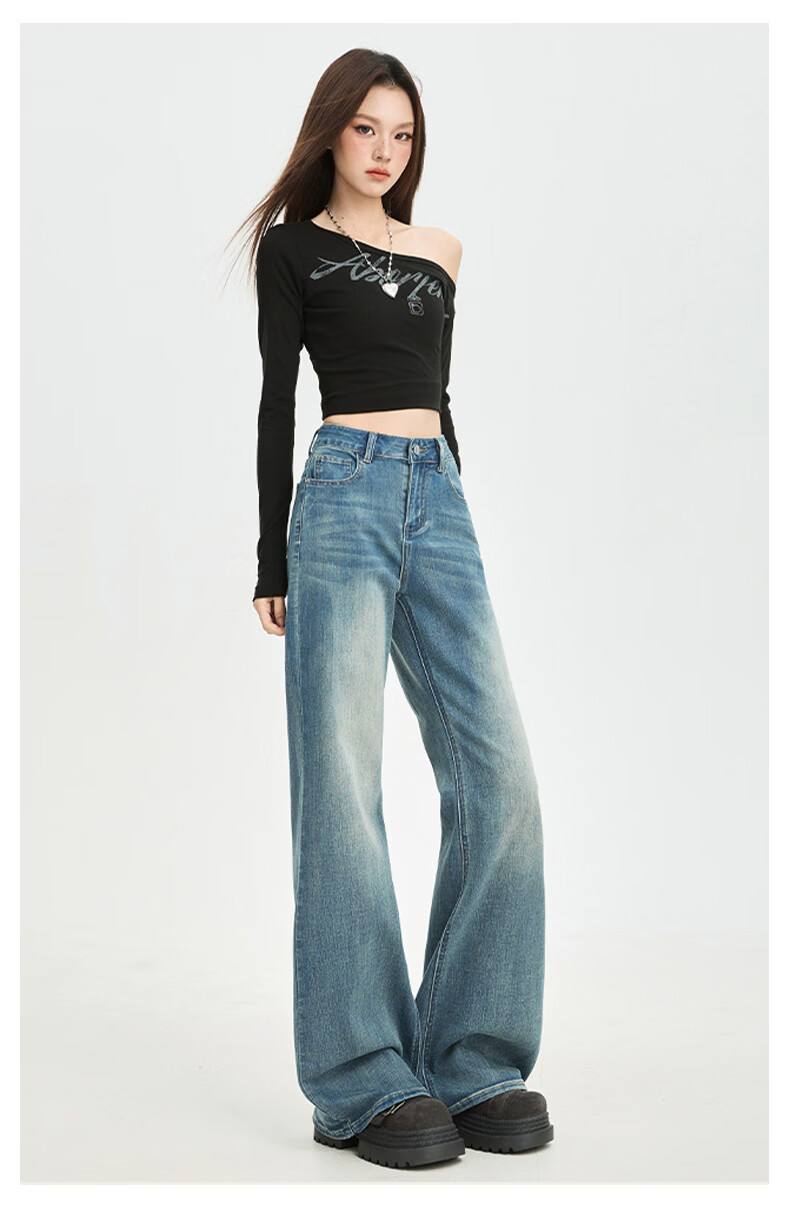 Xueqiman Women's Flared Jeans 2026 Spring High Waist Stretch Slim Fit Floor-Length Bell Bottoms 21
