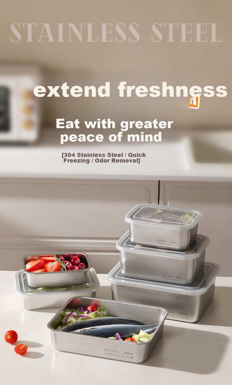 MAXCOOK 304 Stainless Steel Food Storage Containers with Lids, Lunch Boxes, Refrigerator Sealed Storage Boxes, 3-Piece Set MCFT4805 1