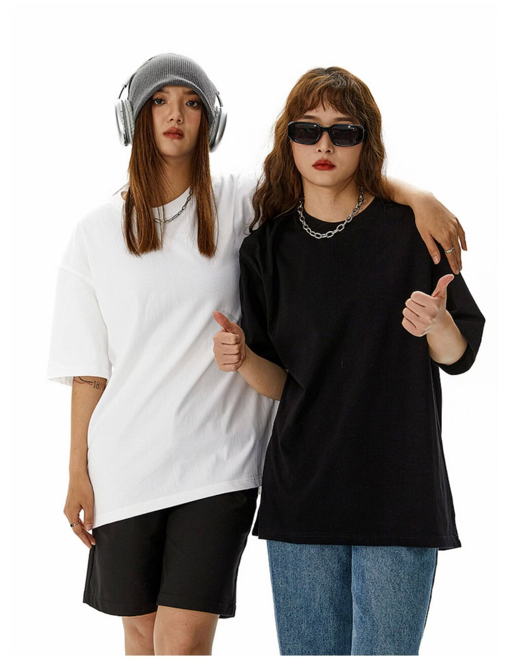ICH MODE American Style Heavyweight 300g Solid Color Short Sleeve T-Shirt Women Summer New Loose Fit Versatile Half Sleeve Top White M 12