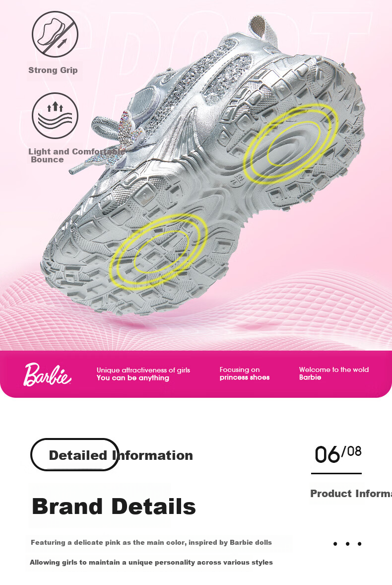 Barbie Girls' Sports Shoes Autumn Winter Cotton Shoes Girls' Fleece Lined Dad Sneakers Girls' Tire Shoes DA6922 Silver Size 28 6