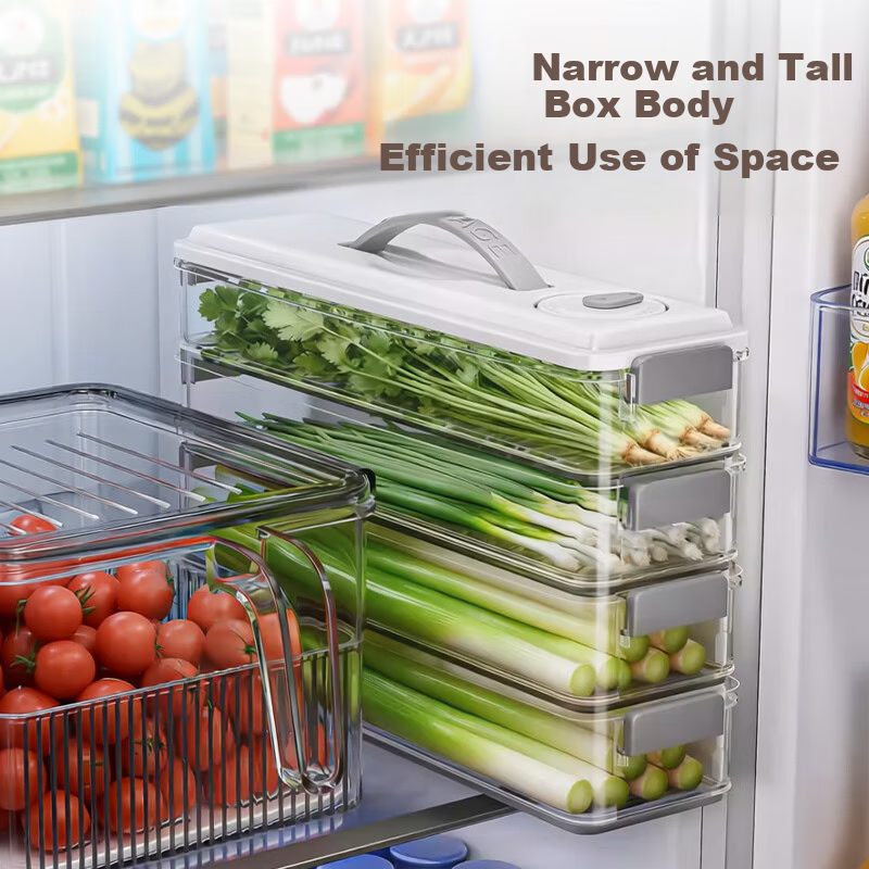 Jiabangshu Cilantro and Scallion Storage Box Refrigerator Gap Fresh-Keeping Box Odor-Proof Divided Dumpling Freezer Box 3-Layer