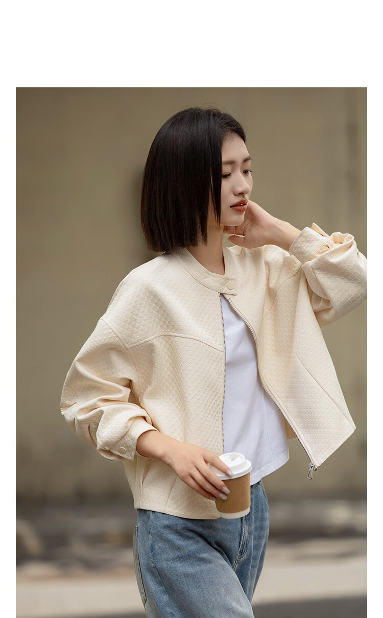 Demana [Urban Light Travel] Spring Korean-Japanese Style Stand Collar Ruched Snap Button Cocoon Small Size Loose Women's Jacket 6