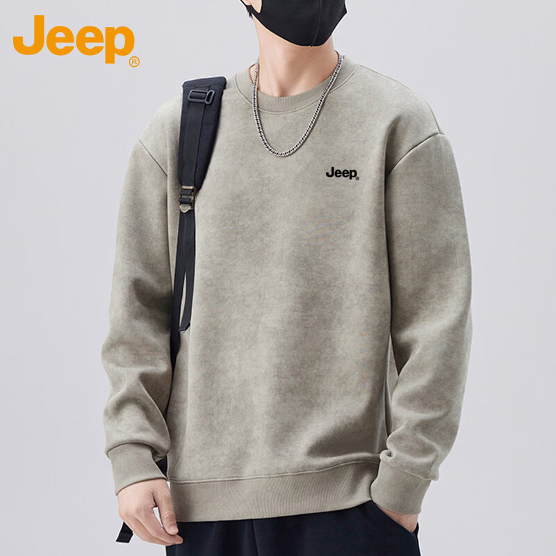 JEEP Men's Spring Heavyweight Loose Tie-Dye Sweatshirt Trendy Top Military Green XL