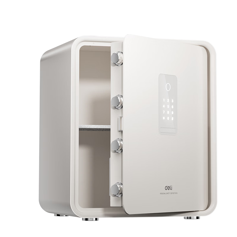Deli Safe 26th Anniversary New Home Safe Supreme Pro 45cm Password Lock All-Steel Anti-Theft Portable Mini Safe Bedside Cabinet AE666-N White
