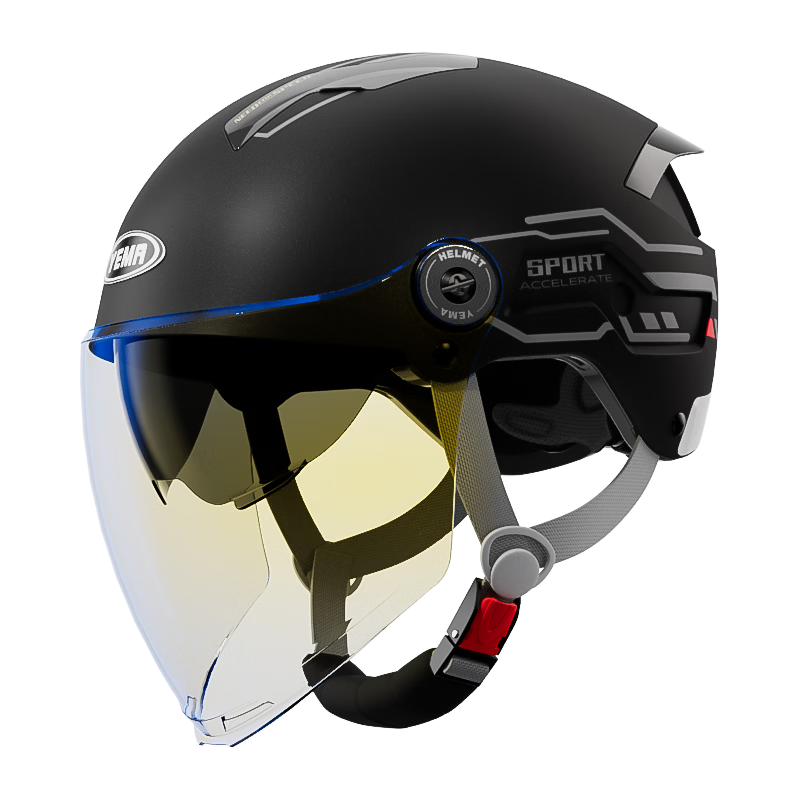YEMA 3C Certified New National Standard Electric Vehicle Helmet Women Summer Sun Protection Dual Lens Motorcycle Half Helmet Men Summer Riding Electric Scooter Safety Helmet 371S Starry Black + Aurora