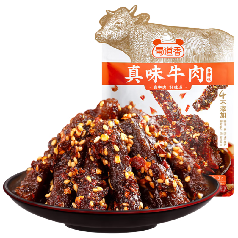 蜀道香  真味牛肉干 香辣味100g 独立袋装 特产零食 肉干肉脯 0添加淀粉