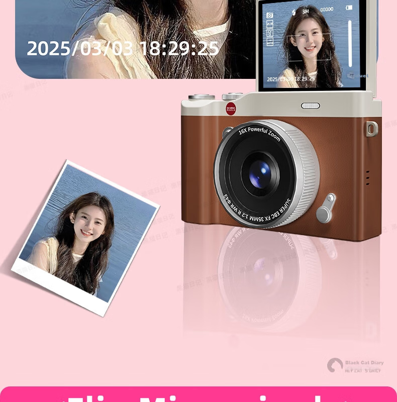 Black Cat Diary Snoopy SN15 Collaboration HD Digital Camera CCD Flip Rotating Retro Student Campus Mini Camera Entry-Level Cute Kids Card Camera Instant Gift 6
