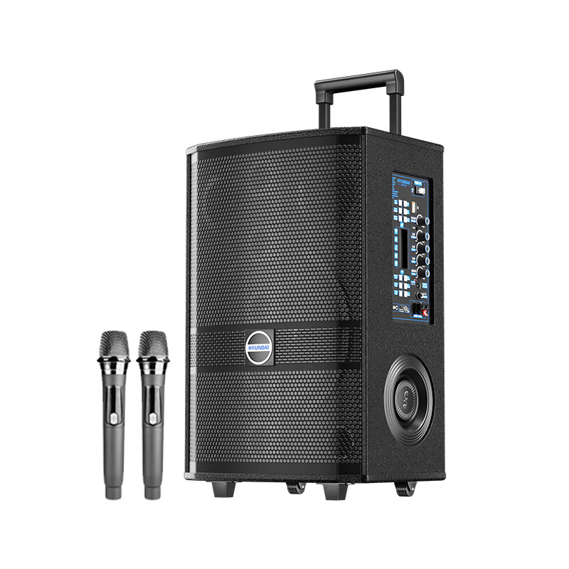 HYUNDAI 12-inch High-Power Square Dance Speaker Portable Trolley Outdoor Bluetooth Stage Speaker with Microphone for Karaoke Performance and Hosting