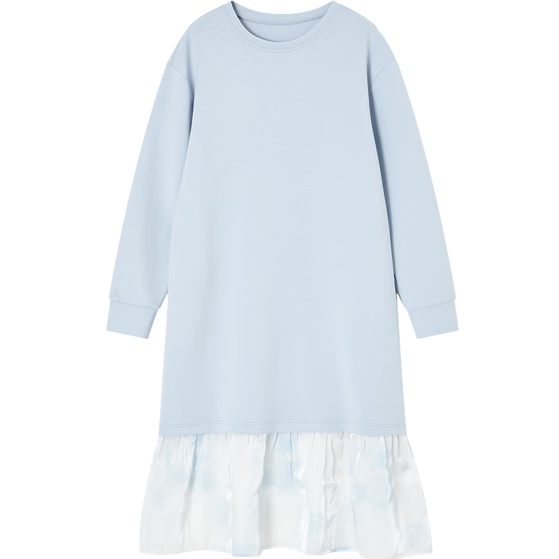 Demana Soft Air Layer Spring Korean Style Crew Neck Color Block Straight Small Loose Women's Dress