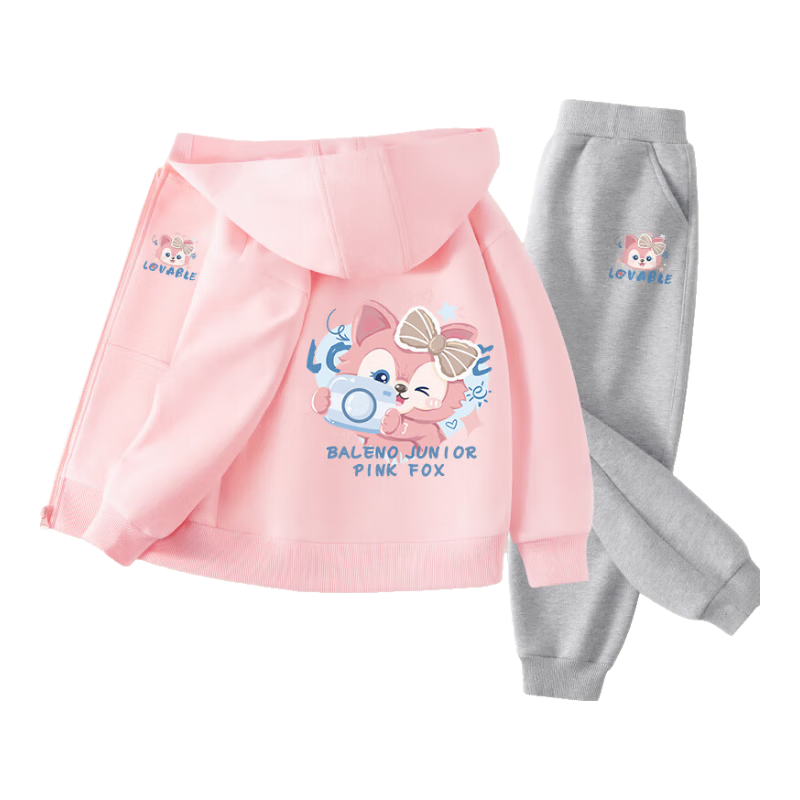 Baleno Girls' Outfit Set, Spring And Autumn 2026 New Style, Fashionable Hooded Cardigan for Girls, Children's Sportswear Two-Piece Set for Spring