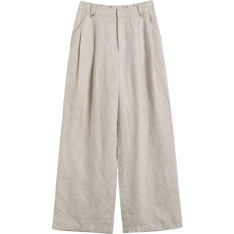 Demana [Linen Collection] Spring Relaxed Style Button Waist Loop Semi-Elastic Waist Wide-Leg Slimming Women's Casual Pants Premium Feel