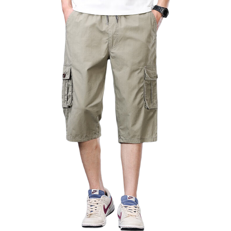 ROMON Summer New Men's Shorts, Trendy Straight-Leg Pants, Versatile Loose-Fitting Pants, Seven-Eighths Casual Jeans, Bean Green, XL