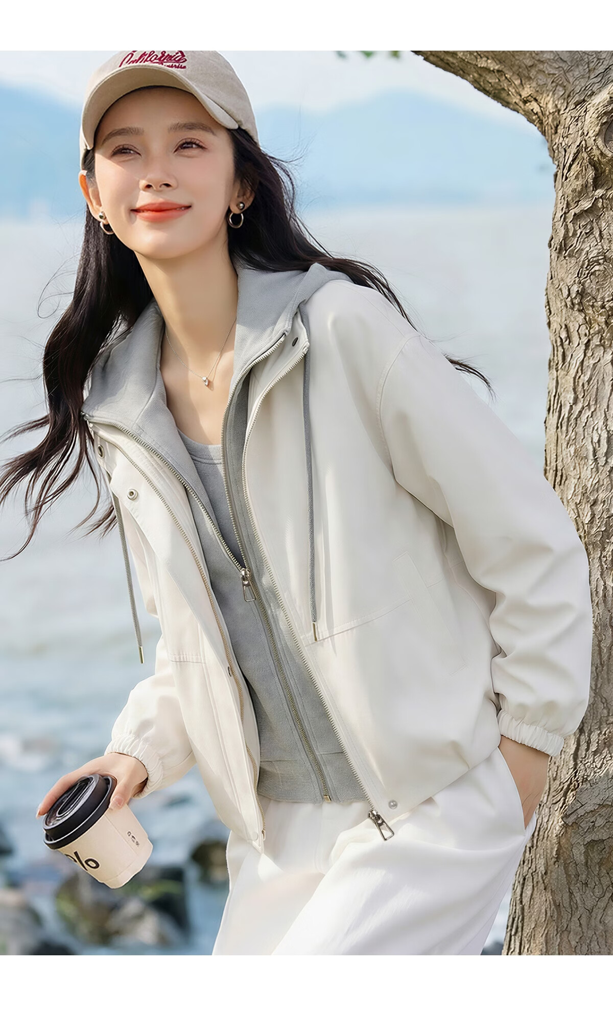 Chushen Women's Spring and Autumn Short Jacket Hooded Two-Piece Colorblock Loose Casual Jacket S61D115 12