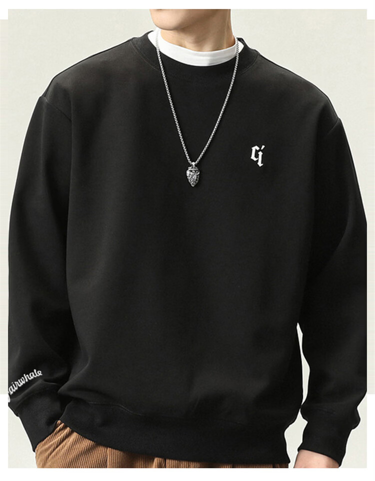MARK FAIRWHALE Men's Sweatshirt Spring Autumn American Heavyweight Trendy Long Sleeve T-Shirt Casual Top Black XL 2