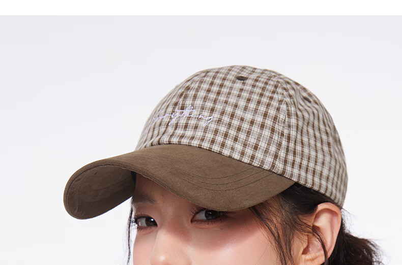 CACUSS Women's Duckbill Cap Spring Summer New Pure Cotton Soft Top Baseball Cap Small Face Plaid Sun Hat Light Blue 16