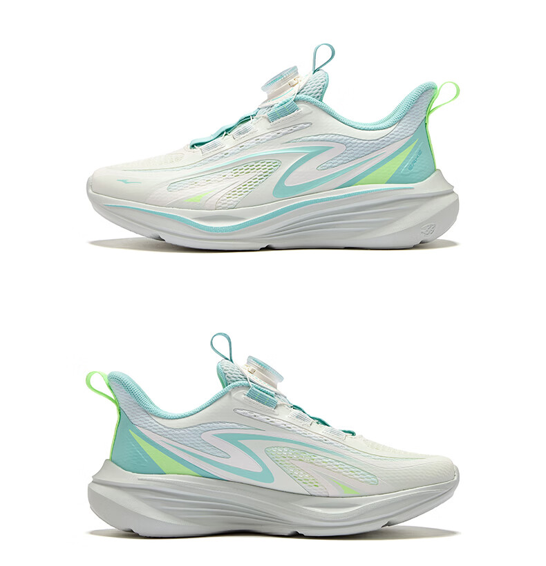 ERKE Kids Breathable Sports Shoes Boys and Girls Children's Cushioning Durable Running Shoes Microcrystalline White/Snow Cream/Aqua Green Size 36 43