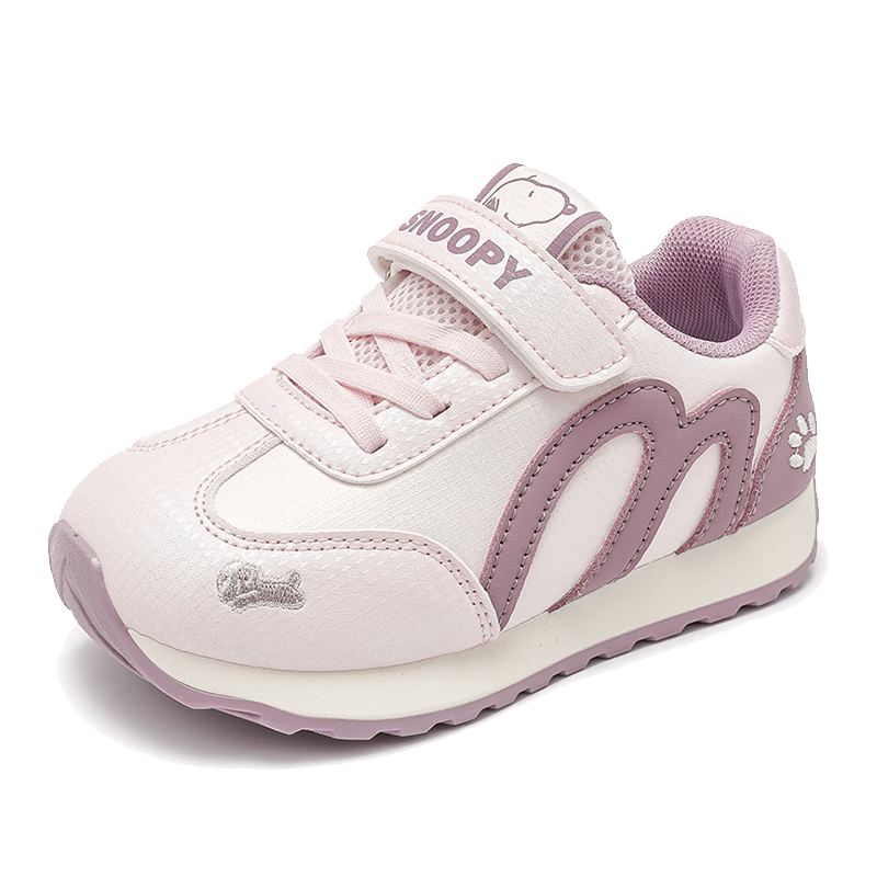 SNOOPY Girls Lightweight Sports Shoes 2026 Spring Children's German Training Shoes Boys Soft Sole Casual Shoes 0049 Pink Purple Size 35