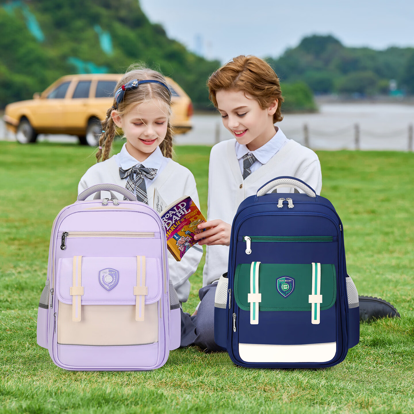 Sunshine 8 O'clock School Backpack for Elementary Students Grades 1-3-4-6, Ergonomic Spine Protection, Lightweight, Unisex, High-Value, Anti-Drop, Reflective Children's Bag