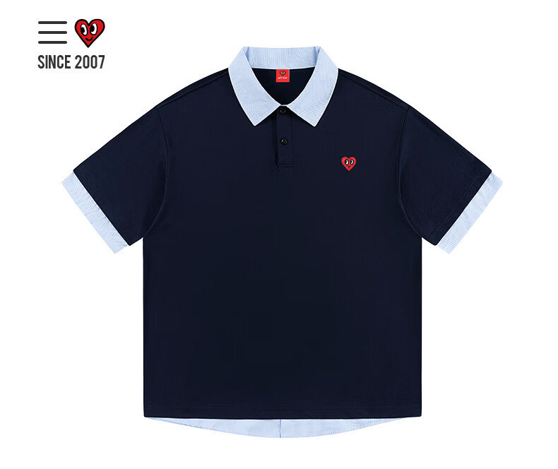 Charles Peach Heart American Style Trendy Fake Two-Piece Small Heart Pure Cotton Couple Casual Short Sleeve Polo Shirt Unisex Light Khaki XS 5