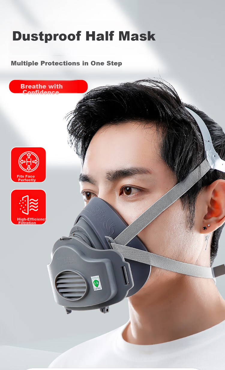 JinXiu YueXing Dustproof Mask KN90 Industrial Dust Particle Grinding Welding Protective Face Mask Cement Dust 3600 Dustproof + 20 Filter Cotton Pads 2 Pairs Earplugs 2