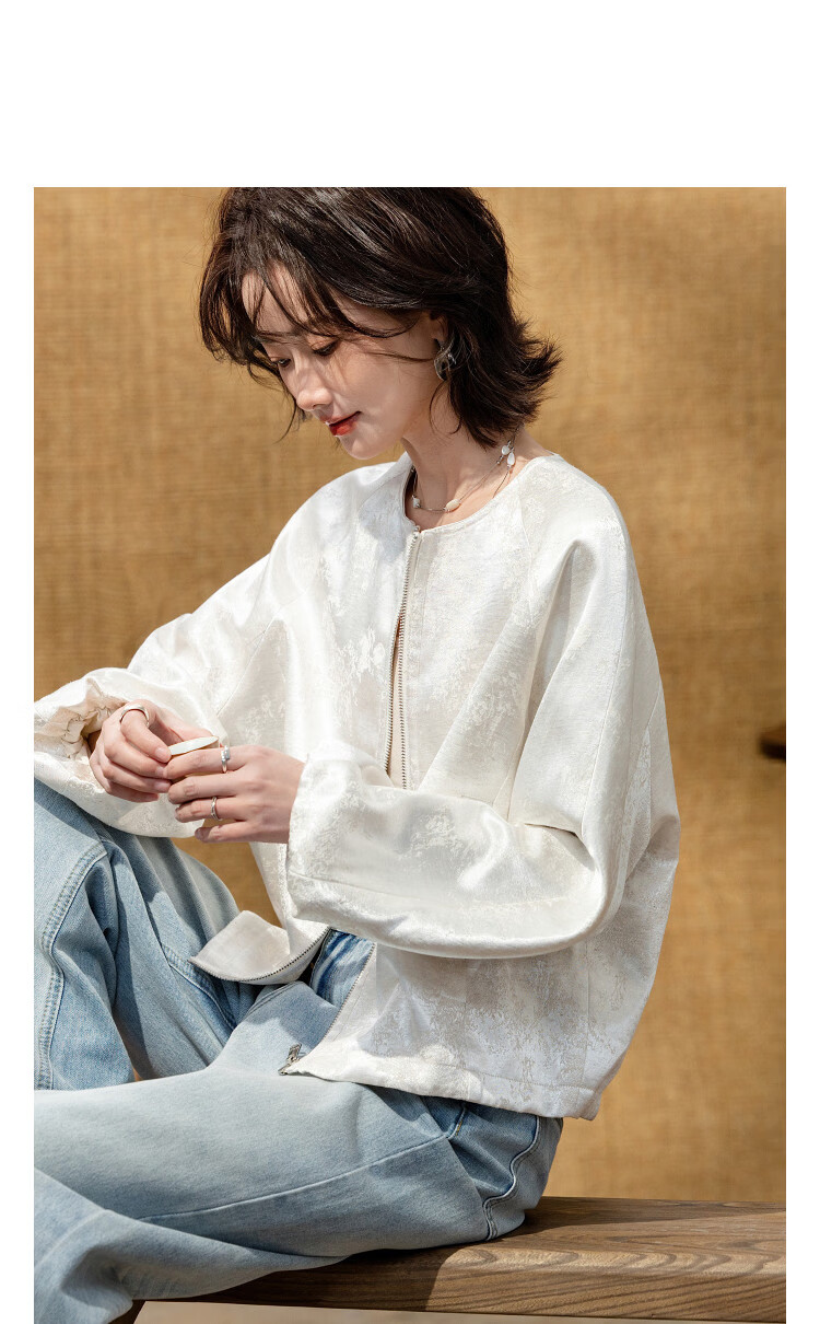 Demana [With Flax Gold Foil Embossing] Spring National Style New Chinese Round Neck Drawstring Loose Petite Women's Jacket 11