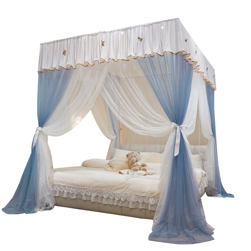 Hodo Encrypted Gauze Elegant Double-Layer Floor-Length Palace Mosquito Net 1.8×2m Home Three-Door Blue Gray