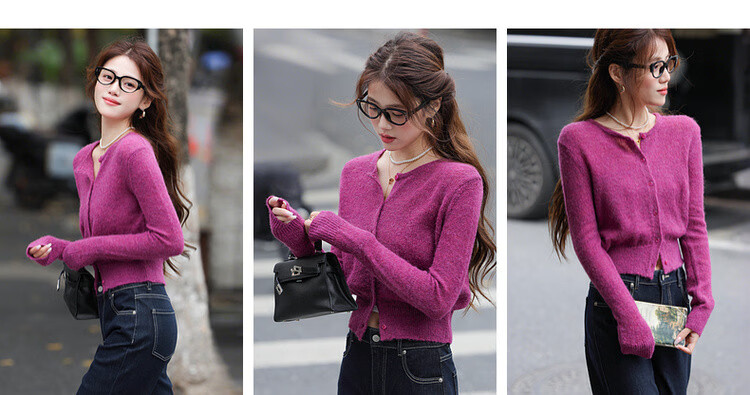 MT Soft Wool Blend Spring Romantic Crew Neck Slim Knit Cardigan for Petite Women 6