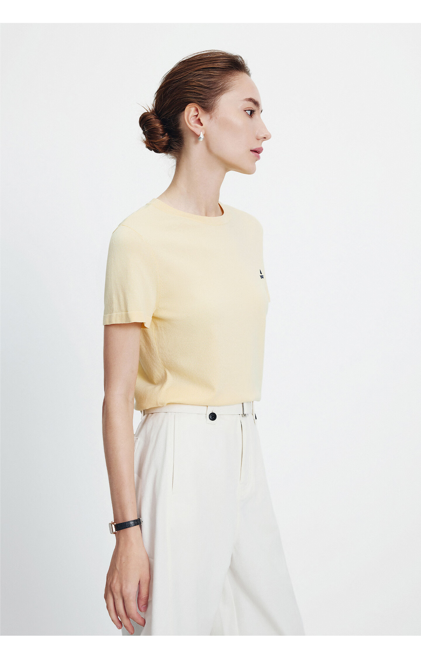 Navigare Small Sailboat Basic Short Sleeve T-Shirt Women 2026 New Round Neck Solid Color Knit Top 2325506507 44