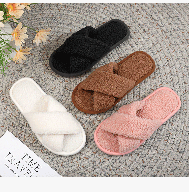 XGGC Cross Fuzzy Slippers Spring Autumn Indoor Couples Home Open Toe Ins Plush Cotton Slippers Pink 36-37 12