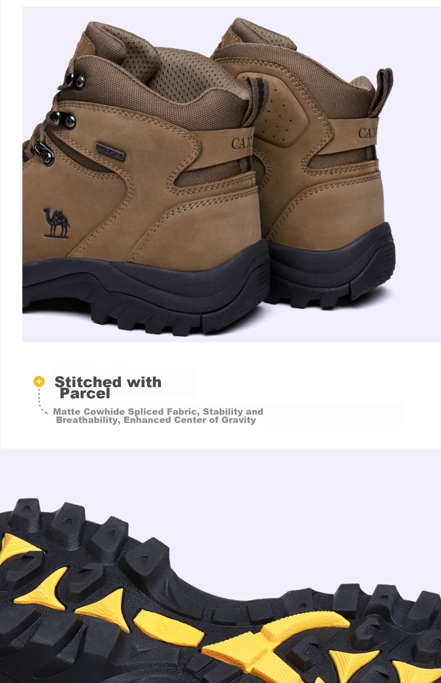 CAMEL Outdoor Hiking Boots for Men And Women, Waterproof Non-Slip Trekking Shoes with Shock Absorption, Wear-Resistant High-Top Work Boots Made of Cowhide Leather 25