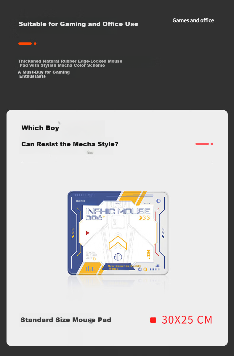 INPHIC PD60 Mouse Pad M6P Mecha Gaming Office Mouse Pad Natural Rubber Non-Slip Washable 4