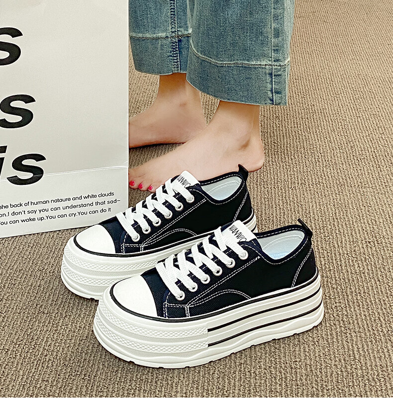 Cartelo Crocodile Women's Canvas Shoes Spring Thick Sole Casual Height Increasing Versatile Sports Sneakers Black Size 35 Model 1684 5