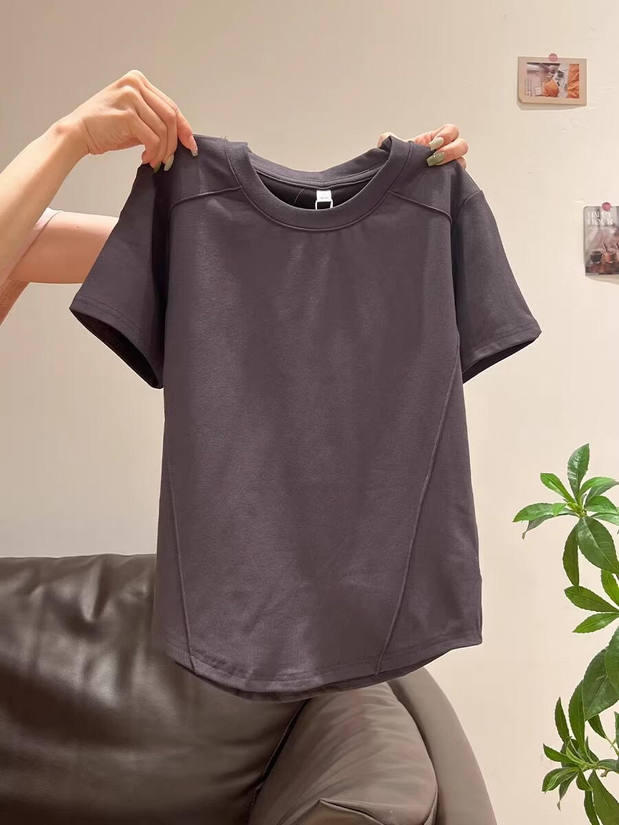 Shuangxing Women's Short Sleeve T-Shirt Summer Round Neck Irregular Hem Slim Fit Inner Wear White L 7