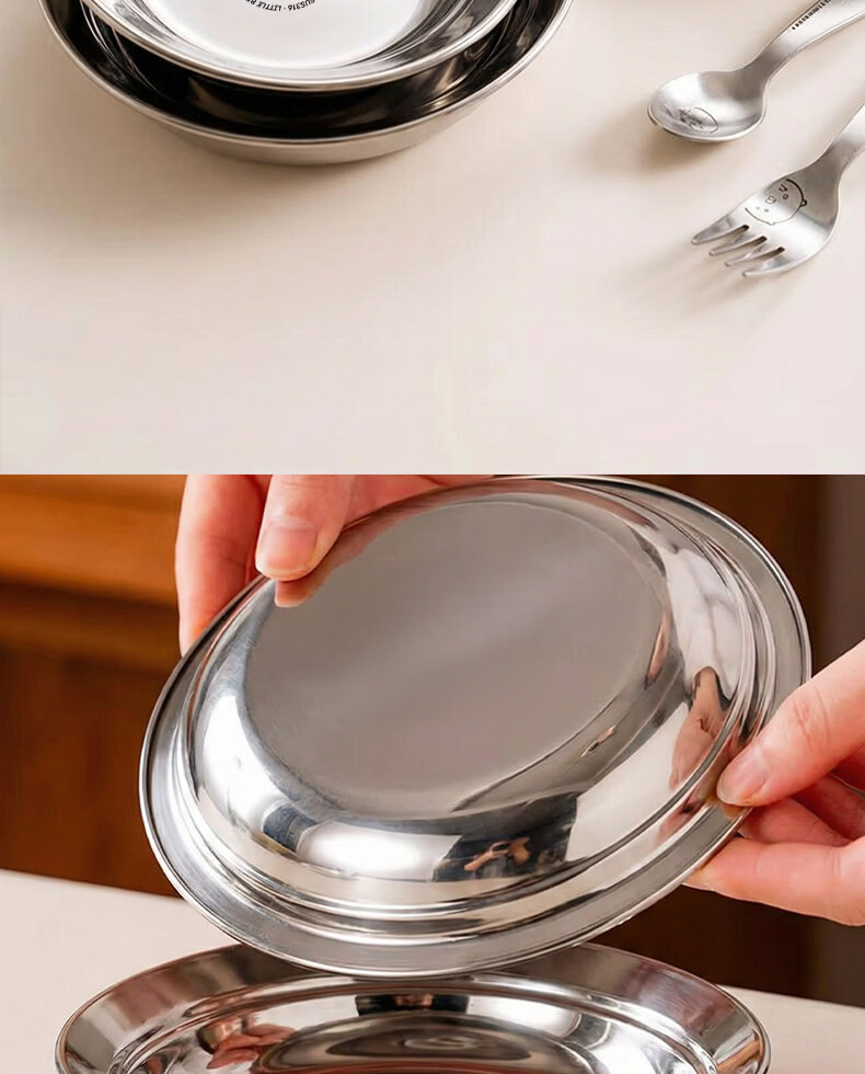Guofeng 316 Stainless Steel Children's Feeding Plate Baby Food Dish [3rd Generation Upgrade] 316 Anti-Spill Round Plate - 16cm 2