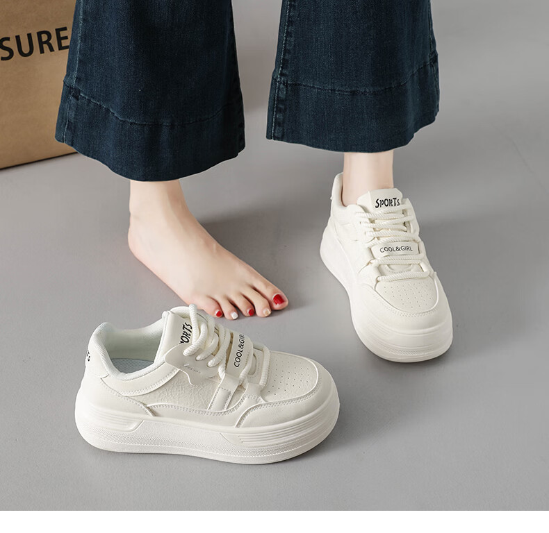 Cartelo Crocodile Women's White Sneakers Spring Fashion Simple Sports Casual Shoes Versatile Skate Shoes Beige 37 19