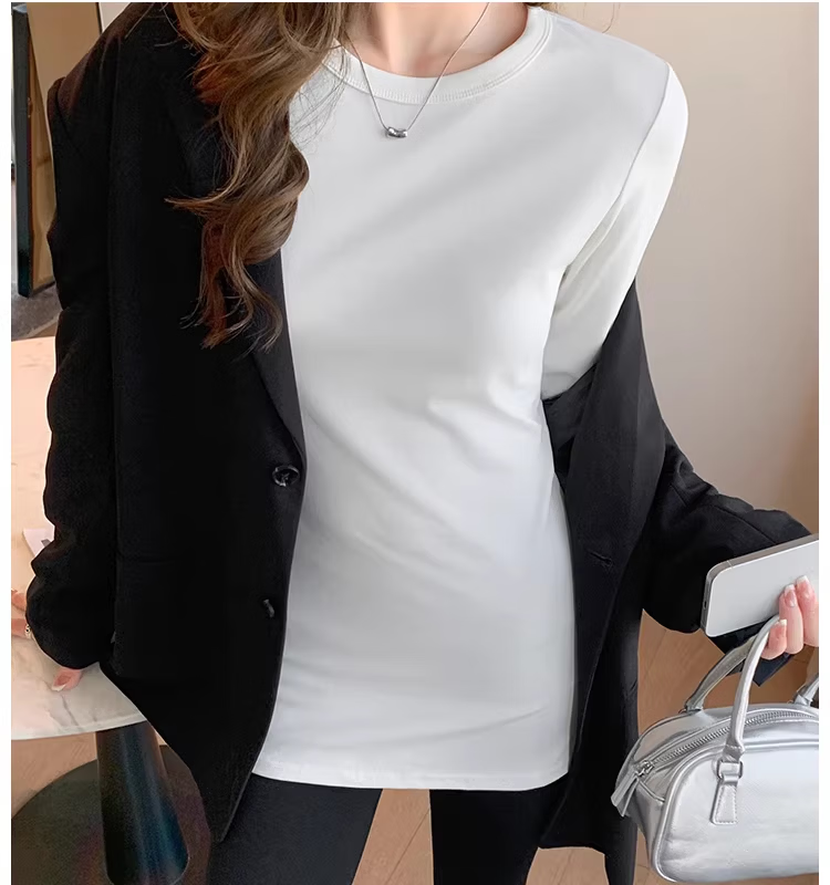YUZHAOLIN Women's Spring Autumn Mid-Length Long Sleeve T-Shirt Top, Hip-Covering Base Layer 10