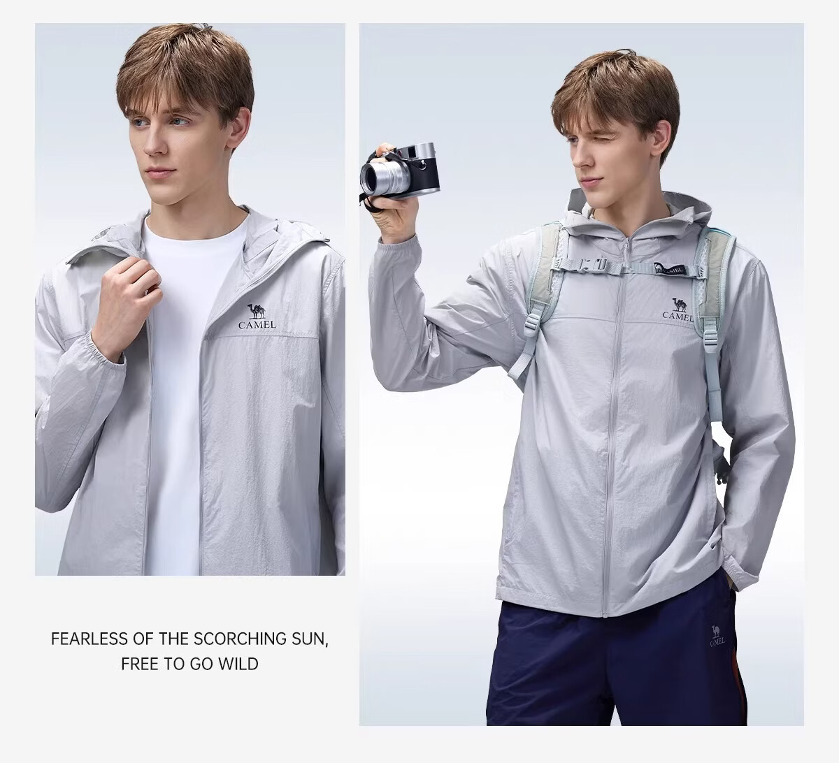 CAMEL Outdoor Sun Protection Jacket 2026 Spring Summer New Couple's Convertible Rain and Sun Wear Cooling Water-Repellent Hooded Sports Jacket 8010 24