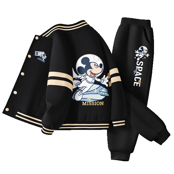 Disney Kids Autumn Outfit 2026 New Girls' American Baseball Jacket Trendy Boys' Sports Pants Set